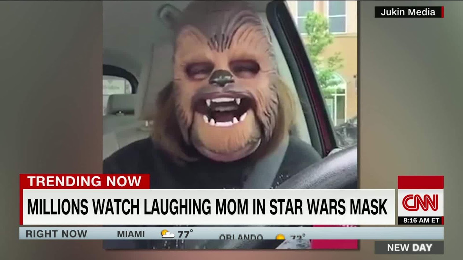 Woman wearing Chewbacca mask