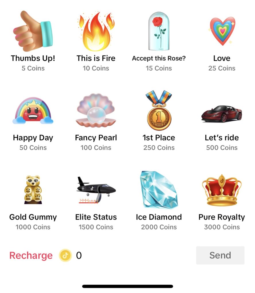 Screenshots of Gifts on TikTok