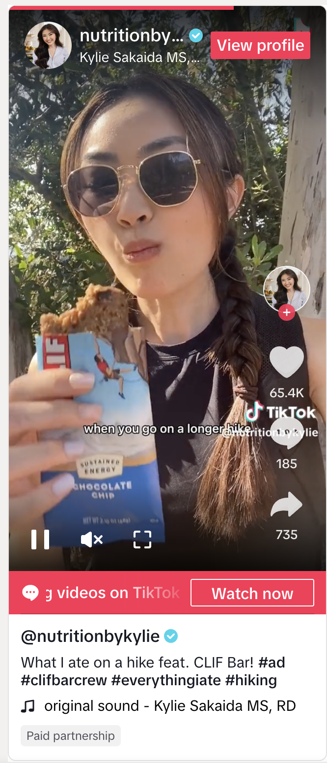 Nutritionbykylie makes money on TikTok with sponsored content